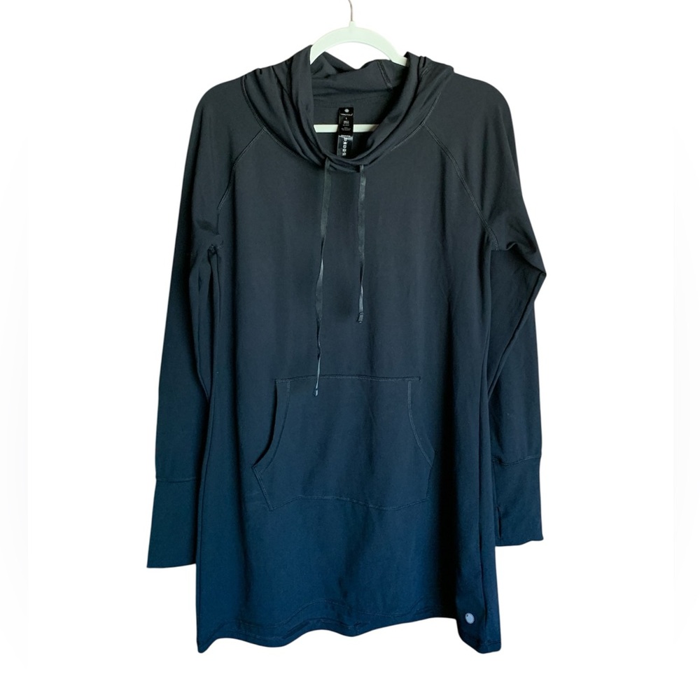 Yogalicious womens black hooded dress size large long sleeve activewear stretch